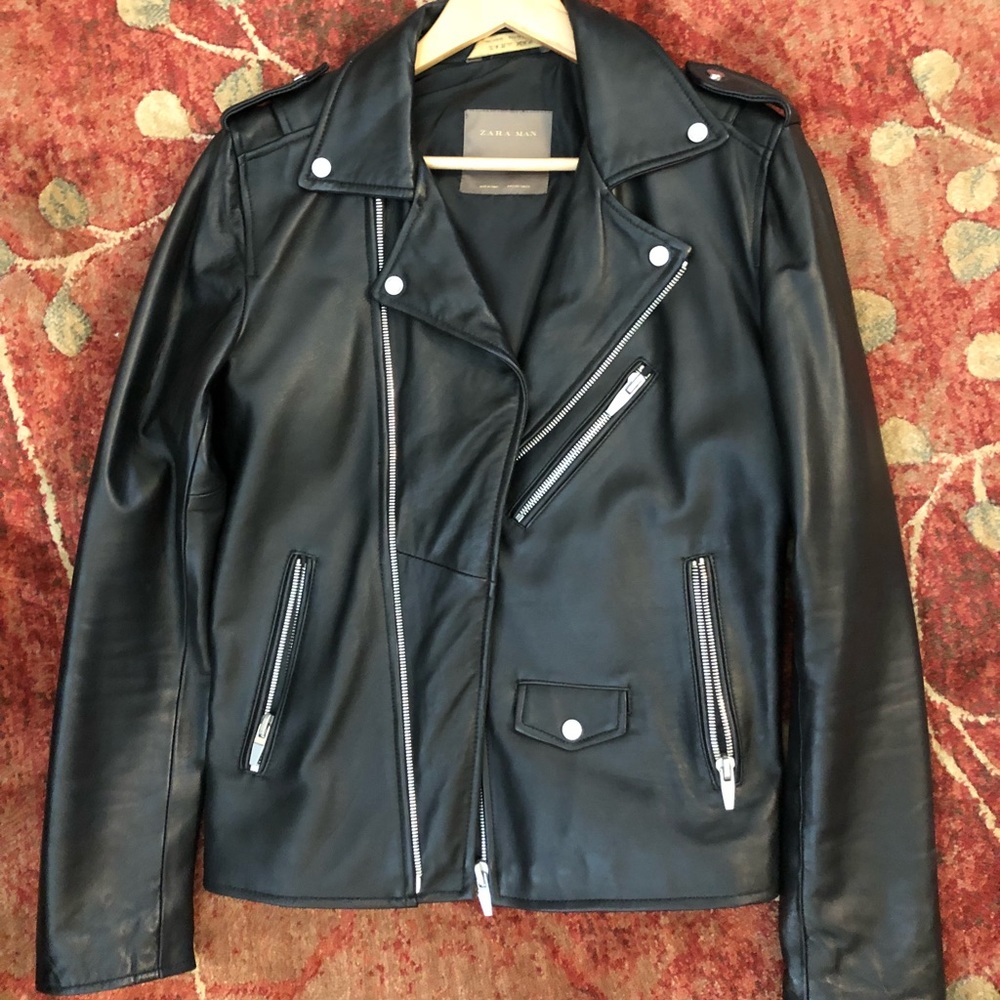Real Black Leather Jacket Zara